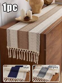 Boho Farmhouse Style Table Runner, Suitable For Dining Table, Dresser, Bedroom, Living Room, Kitchen, Nightstand, Side Table, Autumn Thanksgiving Farmhouse Table Decor, Bridal Shower Gift, Burlap Table Runner With Tassels, Beige Coffee Table Topper, Also Fits Bedside Cabinet, TV Stand, Microwave, Washing Machine, Refrigerator Dust Cover - Multicolor - View 2
