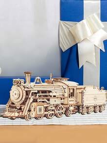 Đồ chơi xếp hình bằng gỗ 3D LIKELY - Bộ mô hình tàu hơi nước cơ khí tỷ lệ 1:80, phù hợp cho người lớn và thanh thiếu niên - Bộ đồ chơi trí tuệ phức tạp và bộ lắp ráp phương tiện, có toa xe có thể tháo rời - Quà tặng tự làm cho sinh nhật, Giáng sinh, v.v. - Màu vàng, Đồ chơi xếp hình giáo dục - Màu be - Xem 1