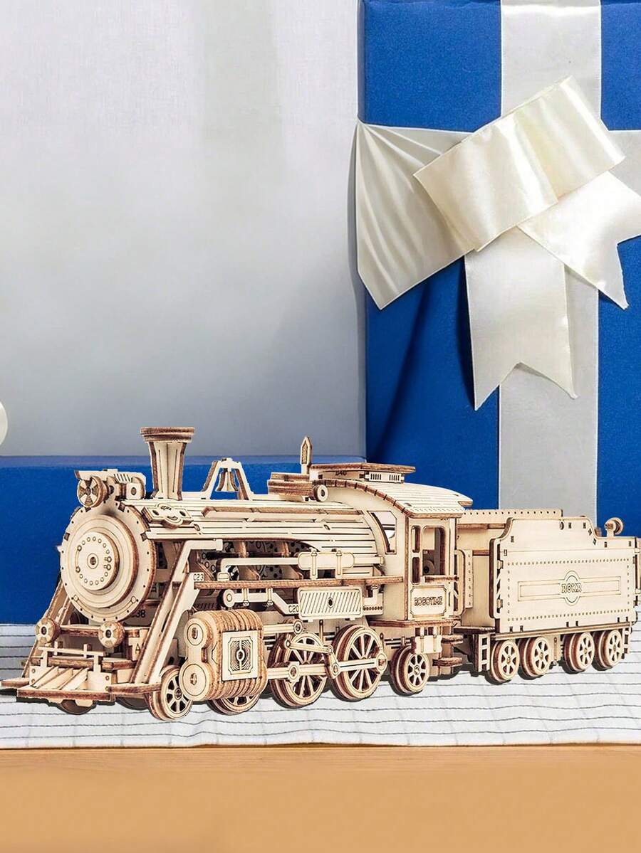 Đồ chơi xếp hình bằng gỗ 3D LIKELY - Bộ mô hình tàu hơi nước cơ khí tỷ lệ 1:80, phù hợp cho người lớn và thanh thiếu niên - Bộ đồ chơi trí tuệ phức tạp và bộ lắp ráp phương tiện, có toa xe có thể tháo rời - Quà tặng tự làm cho sinh nhật, Giáng sinh, v.v. - Màu vàng, Đồ chơi xếp hình giáo dục - Màu be - Xem 1