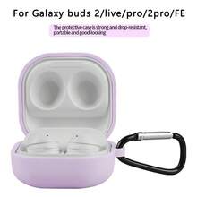 DO AS YOU WISH غطاء سيليكون + فرشاة تنظيف مناسبة ل- Galaxy Buds Live/Buds Pro/Buds 2/Buds2 Pro/Buds FE 5 موديلات، مع خطاف للتعليق، مادة السيليكون توفر قبضة مريحة، غطاء واقي بلون صلب جميل - ارجواني فاتح - مشاهدة 3
