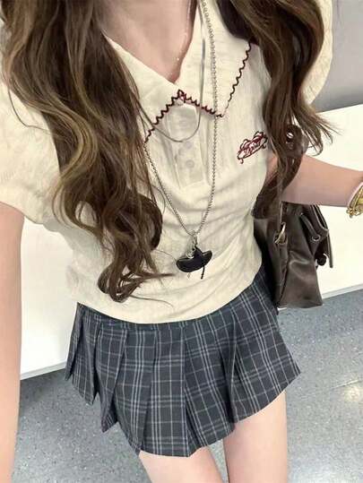 提花织造学院风 Polo 领短袖 T 恤，女士夏季休闲款