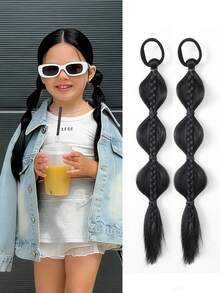 1 bộ tóc giả bện kiểu bong bóng, đuôi ngựa dài 14 inch cho trẻ em, có dây chun co giãn, dành cho bé gái. - Nhiều màu - Xem 10