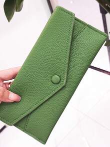 Cartera de mujer antirrobo RFID de cuero suave tipo sobre, billetera larga minimalista y ultradelgada, portátil, cartera de embrague para mujer - Verde militar - Ver 1