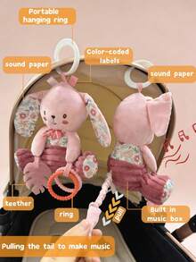 1 pieza Decoración colgante de asiento rosa, muñeca de sonido de cascabel suave y música para cochecito de bebé y silla de coche, muñeca sensorial calmante para bebé recién nacido, adecuada como regalo - Multicolor - Ver 4