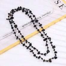 1 pieza Collar largo de cadena de suéter con cuentas y piedras minerales multicapa hecho a mano, accesorio vintage de alta gama para mujeres, otoño/invierno - Negro - Ver 6