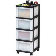 IRIS USA Organizadores y Almacenamiento de Plástico para Manualidades, Carrito de Almacenamiento Rodante, Organizador de Almacenamiento, 4 Cajones, Negro/Perla(default) - Multicolor - Ver 2