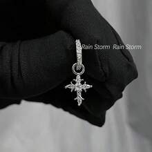 A Pair Of Sparkling Diamond Cross Earrings With Detachable Ear Buckles, Made Of Stainless Steel Material, Not Easily Faded Or Allergic, Suitable For Daily Wear, Women's Jewelry - 銀色 - 查看 4