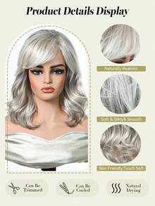 14 Inch Medium Long Ombre Silver And Gray Wig Curly Hair With Oblique Fringe Blended Wigs Prevalence Novel And Fashionable Blended Wig Effortless And Romantic Curls High-Fashion Statement Piece Suitable For Daily Party Festival And Cosplay Wigs For Women Hairstyle Cosplay Wigs Party Wigs Christmas Wigs Thanksgiving Gifts Christmas Gifts