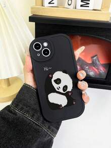 Valentine's Cute Panda "Hi~" Pattern Phone Case, Matte Black Soft TPU Shockproof Cover, Camera Lens Protection, Kawaii Animal Aesthetic Design, Compatible With IPhone Case & Galaxy Case, Perfect For Daily Use/Birthday Gifts/Valentine's Day Couple Gifts, Quick Ship, Compatible With Iphone Galaxy - Black - View 1