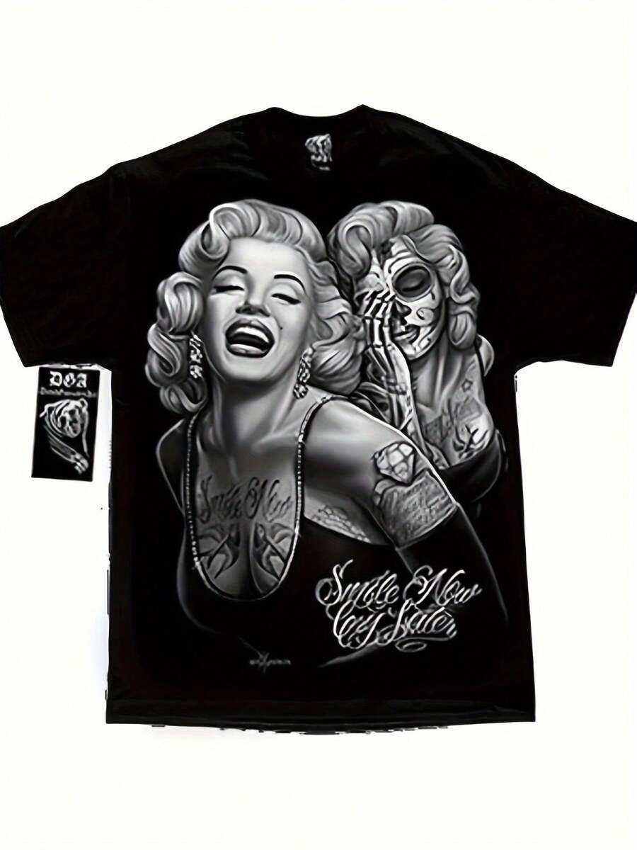 Authentic DGA Smile] Men's T-Shirt West Coast D GONZALES Mouse Now, Cry Later - Comfortable Cotton, Round Neck, Short Sleeves, 180g - 黑色 - 查看 1