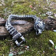 1pc Never Fade Norse Celtic Wolf Head Bracelet Men's Stainless Steel Mesh Chain Creative Clasp Wristband Viking Scandinavian Jewelry - 銀色 - 查看 5