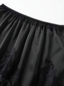 Women Silk Satin Lace Patchwork Half Slips Skirts Fashion Summer Underskirt Low Rise A Line Short Skirts - 黑色 - 查看 3