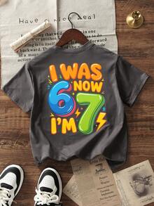 Tween Boys Casual Printed Crew Neck Short Sleeve T-Shirt, Summer Top - Dark Grey - View 4