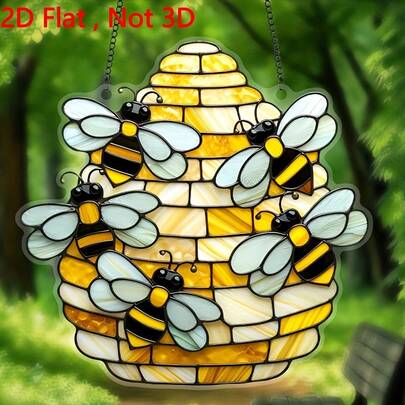 2D Flat Design - 1pc Interesting Bee & Butterfly Sunlight Catcher, Made Of Acrylic Material With Exquisite Honeycomb And Foraging Theme, Suitable For Porch And Garden Wall Decor, Perfect Birthday Or Holiday Gift, Bee Decor, Outdoor Decoration