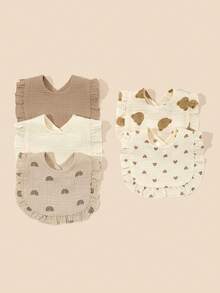 5pcs/Pack Soft & Comfortable Plain Fabric Cute Cartoon Bear Head Ruffled Baby Bibs - Multicolor - View 9