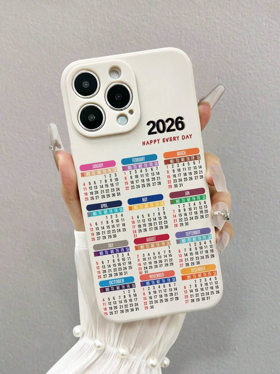 Funda de teléfono creativa y resistente a los golpes con calendario 2026 de color y perforada en beige minimalista, compatible con iPhone 17/17 Pro/17 Pro Max, 16/11/16 Pro/16 Plus/16 Pro Max/16e, 15 Pro Max, 13/14, Galaxy S25/S25 Plus/S25 Ultra, A16/A36/A26/A56, 11/12 Pro/12/12X/13 Pro/14 Pro/15 Pro/X3 Pro, Redmi 10/9/Note 9/12C/Note 11 Pro/Note 8 Pro/9C/9A - Multicolor - Ver 1