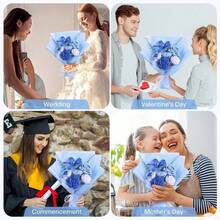 Ramo de flores de ganchillo: rosas artificiales de punto y tulipanes para el amor del dia de la madre dia de San Valentin boda aniversario decoracion del dia del profesor incluye accesorios de - Azul - Ver 4