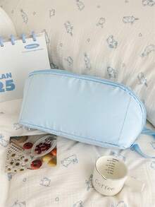 1 قطعة حقيبة مكياج نسائية مربعة ذات لون أحادي، فتحة سحاب كبيرة، من النايلون لتخزين مستحضرات التجميل، مع مقبض علوي، منظم مستحضرات التجميل للسفر، حقيبة مكياج محمولة للمدرسة والسفر والعطلات