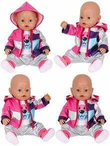 18-Inch Doll Clothes Set: Colorful Hooded Jacket + Cartoon T-Shirt + Silver Pants, And Cartoon Hooded Top + Pink Pants + Hat (Doll Not Included), Great Gift For Doll Holidays - Multicolor - View 3