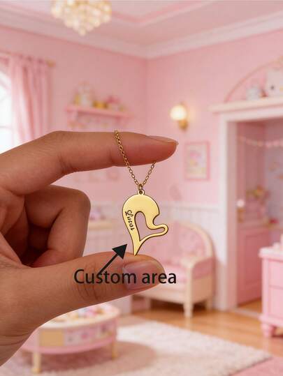 1pc Customized Stainless Steel Heart Puzzle Necklace, Fashionable Laser Engraved Couple Interlocking Heart Pendant Necklace, Versatile Jewelry Gift For Him And Her, Suitable For Casual Or Special Occasions, Bohemian Style, 18K Gold Plated, Personalized Accessory, Birthday/Holiday Gift For Parents, Friends, Kids, DIY Jewelry