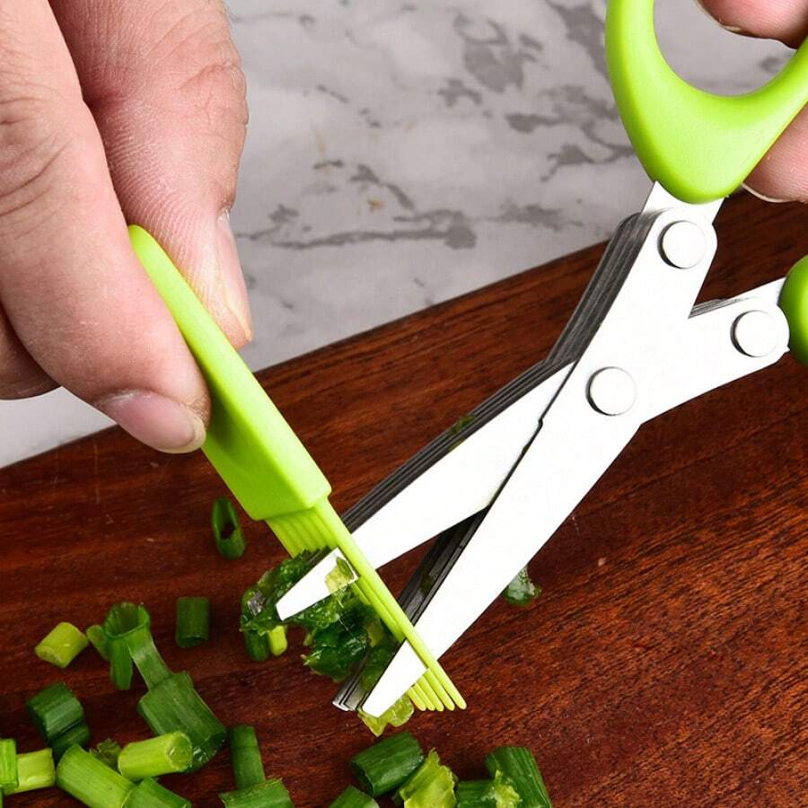 3/5 Layer Stainless Steel Multi-Function Kitchen Scissors, Vegetable Shears With Creative Feeding Assist Design, Household Onion Scallion Cutter