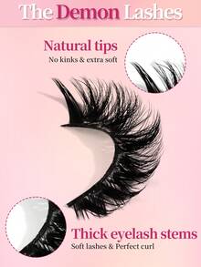 5对猫眼卡通假睫毛，仿貂毛假睫毛，加长双层睫毛，3D自然纤长假睫毛，外眼角加长设计，打造逼真凌乱的妆效，夏季旅行必备，海滩度假，露营旅行，方便携带 - 黑色 - 查看 11