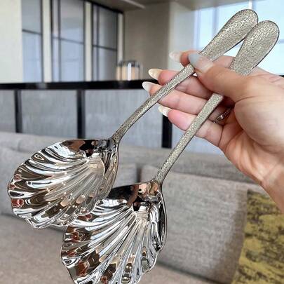 Colher de servir em aço inoxidável (1 ou 2 unidades), 22,4 cm (8,8 polegadas), extra grande, para refeições, culinária, massas, buffet, talheres, aço inoxidável 18/8, material escolar.