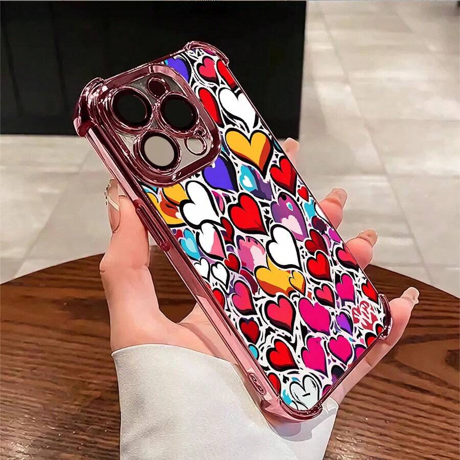 1pcs Colorful Heart Pattern Phone Case Compatible with Apple Phone17ProMax 16 15 14Plus 11 12 13 ProMax Antidrop Phone Case Camera Protection Phone Case Funky Girlish Style Popular Cute Fashion Can Be Given To A Lover Can Be Given To Friends - Rosa - Ver 1