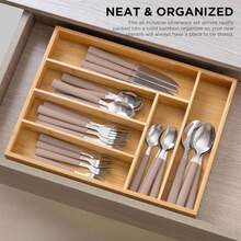 COOK WITH COLOR Bamboo Kitchen Utensil Set With Drawer Organizer | Cooking Tools And Storage Caddy, Brown, 25 Piece Cutlery Set - ColorC - 查看 3