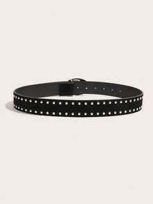1 pieza Cinturón de mujer estilo retro Mila Rae con decoración de remaches en piel sintética, accesorio de moda adecuado para pantalones y vestidos - Negro - Ver 4