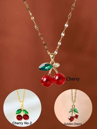 1 st vintage-halsband med lyxigt gyllene körsbärshänge i damstil, lämpligt för vardagsbruk, festivaler och fester