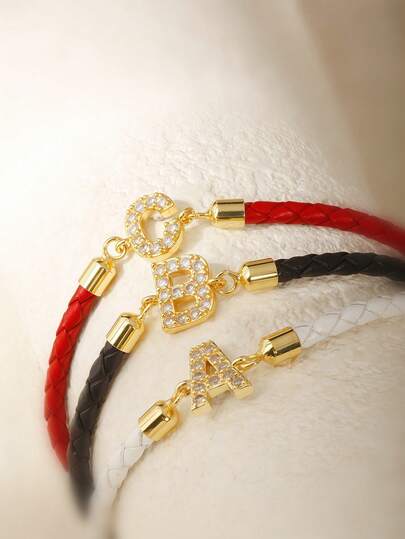 色彩缤纷的新款时尚字母手链，26个镶嵌锆石的字母，可调节编织绳手链，女士珠宝礼品