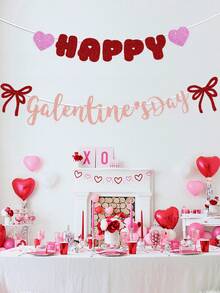 情人节快乐横幅，带闪光甜心图案，情人节主题生日派对横幅用品，红色 - 彩色 - 查看 1
