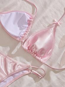 Đồ bơi nữ, Bikini satin bóng gợi cảm/Áo khoác ngoài/Phong cách thường ngày/Y2K/Trang phục gợi cảm/Phong cách phương Tây/Bohemian/Tiệc cocktail/Cổ điển/Ôm sát/Lễ hội Rave/Vui nhộn/Sang trọng/Cổ điển/Thời trang đường phố/Mùa xuân hè, Kỳ nghỉ, Bãi biển, Màu hồng - Hồng - Xem 9