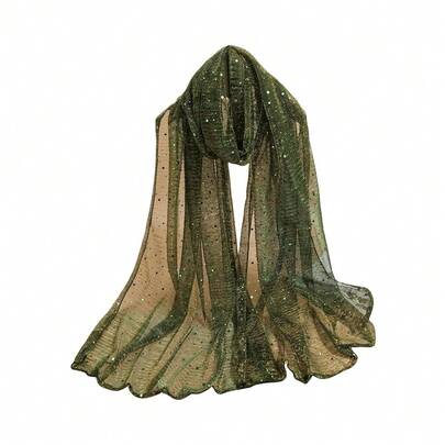 Women's Sequin Bandana Square Scarf Silk Scarves Mesh Shawl And Wrap For Evening Dresses,OneSize,Green
