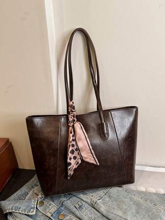 1 st damaxelväska, stor tygväska, stor väska för citypendling, enfärgad PU vintage snygg leopardmönster halsduk inlindad enkel modern mogen exklusiv lämplig för resor, shopping, pendling, mångsidig handväska