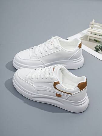 2025 Nya Vår/Höst Mode Casual Mångsidiga Tjocka Sulor Snörskor Vita Platåsneakers, Vattentäta, Damskateboardskor
