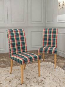 1/4/6pcs Digital Print Stretch Chair Covers, Plaid, Christmas, Washable High Back Dining Chair Protector Slipcovers, Suitable For Living Room, Home, Dining Room, Party, Holiday Decoration - Red and Green Grid - View 6