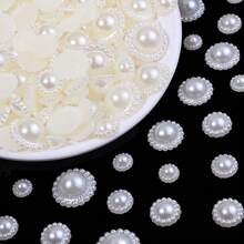 50-200pcs/Pack ABS Faux Pearl Sunflower Flat Bottom Stud, 9-20mm White Elegant Versatile Half-Drilled Cabochon Jewelry Making Pendant Ring Charm Accessory, Handmade DIY Nail Art, Phone Case, Bag, Hair Clip