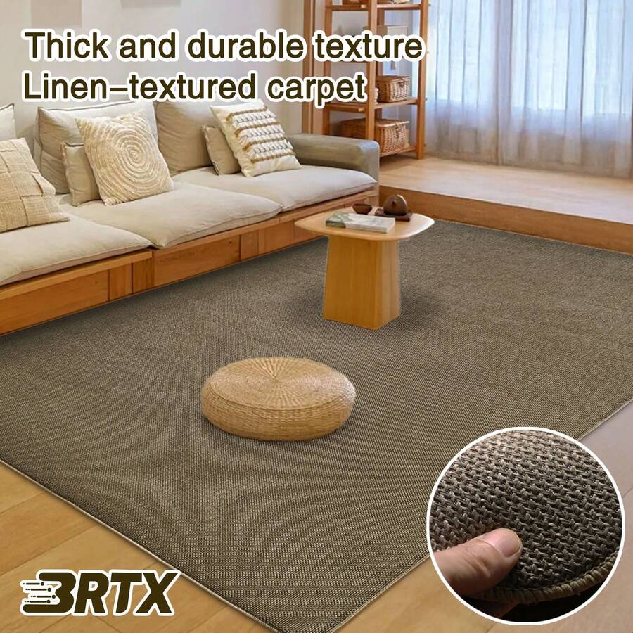 1 pieza Alfombra de textura de lino gruesa y duradera, adecuada para dormitorio y sala de estar, fácil de limpiar, versátil para sofá, mesita de noche, simple y cómoda, nueva llegada de primavera/verano - Marrón - Ver 1