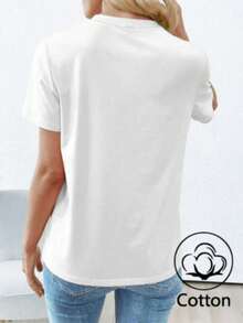 Camiseta de manga corta informal de algodón con estampado de cebra para mujer, estilo primavera/verano, top gráfico con letras, camiseta de moda veraniega. - Blanco - Ver 2