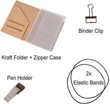 .Com : Passport Size Travelers Notebook Accessories Kit - Kraft File Folder, Zipper Case, Pen Holder, Binder Clip And 2 Elastic Bands : Office Produc - Màu 1 - Xem 2
