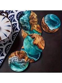 2D平面海洋热带木纹图案杯垫套装，隔热垫，适用于咖啡馆、办公室、厨房、餐厅，生日、圣诞派对礼物，完美的乔迁礼物 - 32件