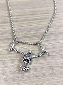 1pc Men's Personalized Stylish,Y, Korean Wave, High-Quality Punk, Gothic, Rock Distressed Skull Necklace Jewelry Accessory, Halloween Gift - Silver - View 6