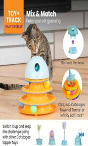 Juguete para gatos Catstages 2 en 1 con resorte - Pista interactiva con bola saltarina con plumas y cascabeles, color azul - ColorB - Ver 5