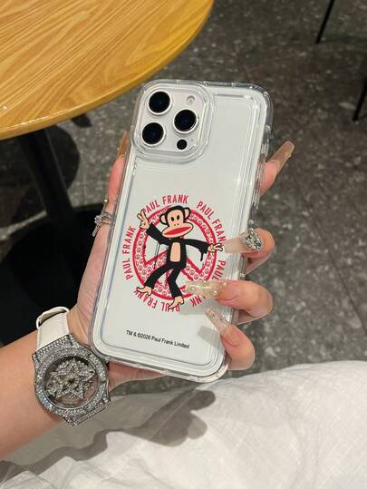  Officially Licensed Paul Frank Transparent Airbag Phone Case, Full Body Monkey Letter Pattern Shockproof Camera Protection, Compatible With IPhone 13/14/15/16 Pro Max