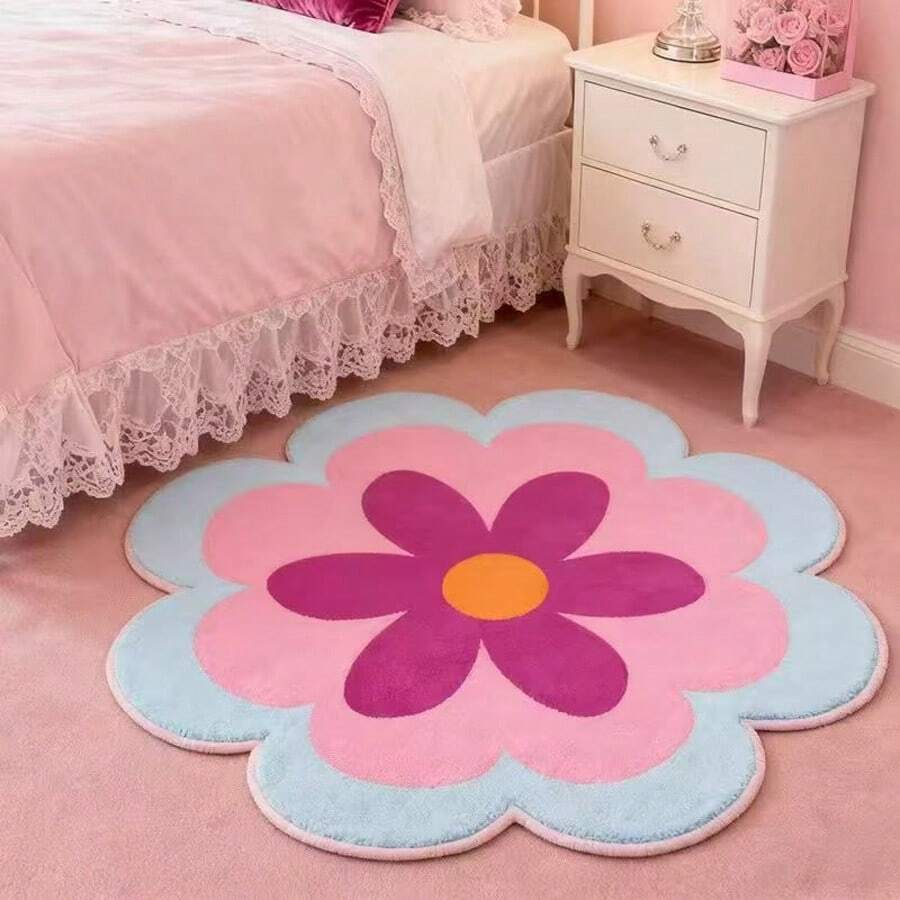 1 件装，多种花朵造型装饰地毯，独特设计，创意造型，可收藏，易于清洁，可水洗。天然舒适的地毯，适用于床边、卧室、书房、客厅、家居装饰，印花地毯，窗台地毯。