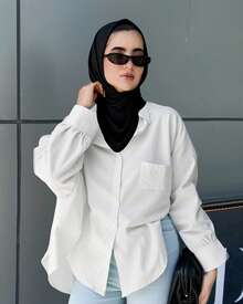 DAZY Women Solid Color Regular Turn-Down Collar Ultra-Loose Shirt,Long Sleeve Tops,Fall Clothes - White - View 3