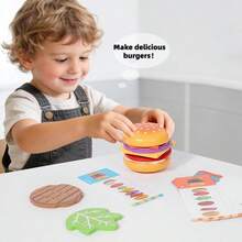 1 Set Giocattolo Bambini Casa Hamburger, Giocattolo da Cucina Simulazione per Bambini Maschi e Femmine, Set Casa Simulazione in Legno con Hamburger Smontabile, Giocattolo Puzzle Bambini con Carte Abbinamento Multiplo, Regali Interattivi Genitore-Figlio - Multicolore - Visualizzare 10