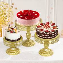 3/6pcs Metal Cake Stand Set Dessert Table Display Set Cupcake Tower Stands For Wedding Birthday Party Event - 金色 - 查看 9